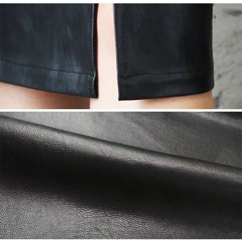 Macy™ | Sleek Black Leather Pencil Skirt