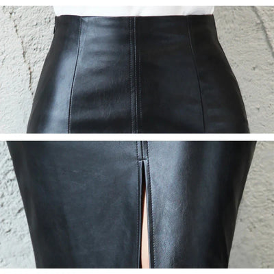 Macy™ | Sleek Black Leather Pencil Skirt